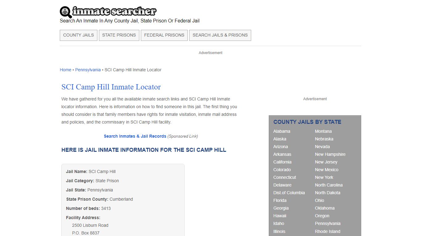 SCI Camp Hill Inmate Locator - Inmate Searcher
